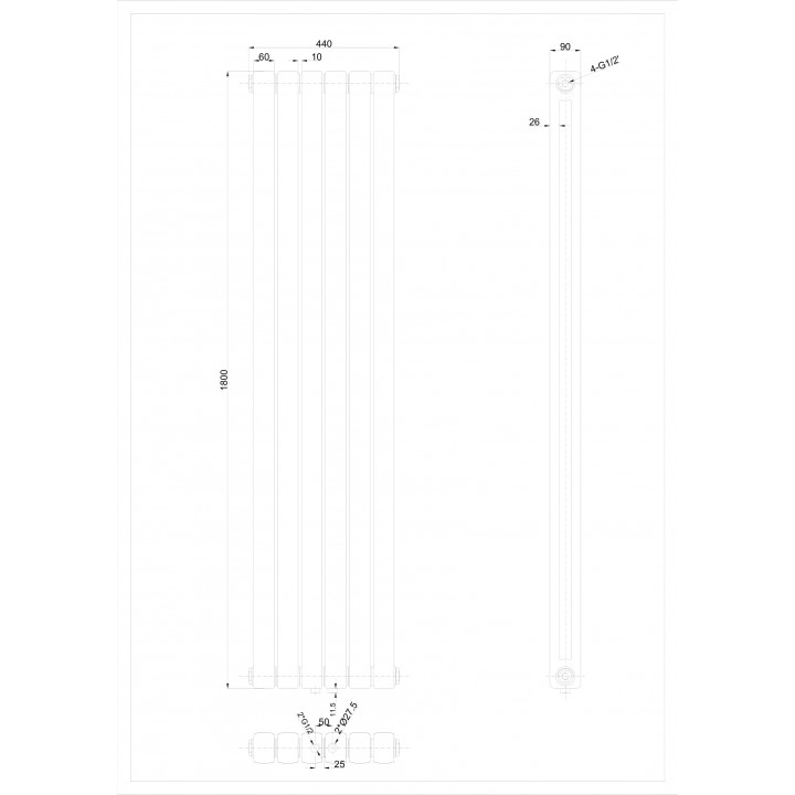 Vertikal 1800x440 Doppellagig Wandheizkörper Weiß Vertikal 1800x440 Doppellagig Wandheizkörper Weiß