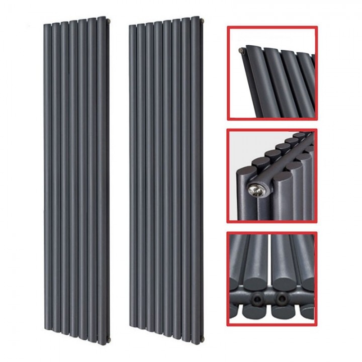 1800 x 604 mm Doppellagig Mittelanschluss Anthrazit (RAL 7016) Paneelheizkörper NEU Ellipse Design