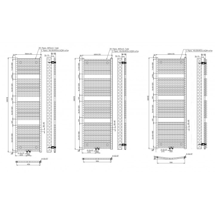 1200 x 600 mm 25mm Profil Gerade Weiß Badheizkörper Mittelanschluss 1200 x 600 mm 25mm Profil Gerade Weiß Badheizkörper Mittelanschluss