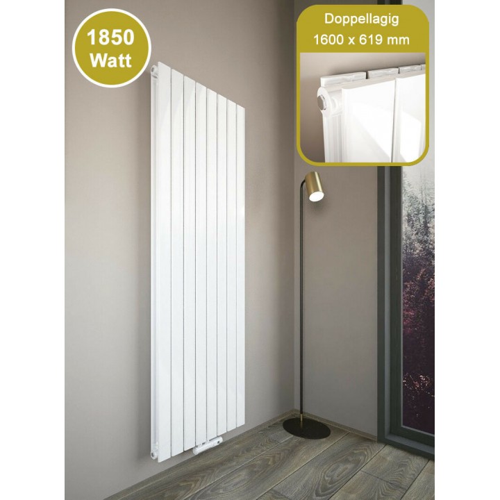1600x602 Mittelanschluss Doppellagig FLACH Weiß Paneelheizkörper