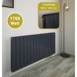 600x1232 mm Doppellagig Anthrazit Flach Heizkörper Paneelheizkörper Horizontal Badheizkörper