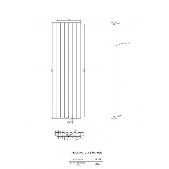 1600 x 400 mm Doppellagig Mittelanschluss Weiß Paneelheizkörper NEU Ellipse Design