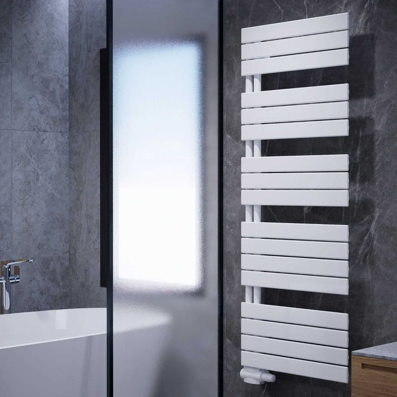 MCHeat Design Badheizkörper 600x1570mm Weiß - Handtuchwärmer Mit Mittelanschluss