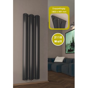 1800x489 mm Doppel-Triple Mittelanschluss Paneelheizkörper Anthrazit