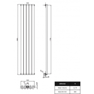 1800 x 332 mm Doppellagig Mittelanschluss Weiß Paneelheizkörper NEU Ellipse Design