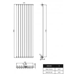 1800 x 536 mm Einlagig Mittelanschluss Paneelheizkörper NEU Ellipse Design
