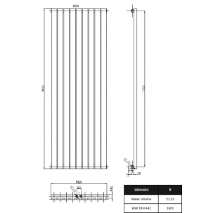 1800 x 604 mm Einlagig Mittelanschluss Anthrazit (RAL 7016) Paneelheizkörper NEU Ellipse Design