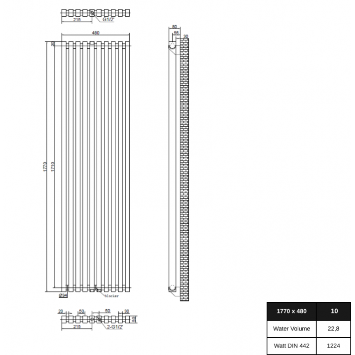 Modern Vertikal Design Wand Heizkörper Slim Röhrenheizkörper 1770x480 Weiß