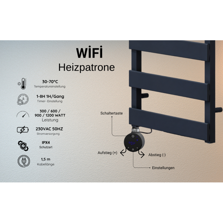 Heizpatrone für heizkörper mit App Steuerung elektrischer Heizstab für Handtuchheizkörper 300W-1200W weiß Heizpatrone für heizkörper mit App Steuerung elektrischer Heizstab für Handtuchheizkörper 300W-1200W weiß