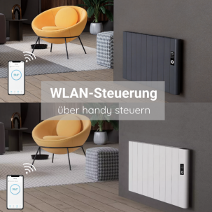 Flach Horizontal Wand Elektroheizung mit Thermostat Effizient WLAN-fähig Konvektor Weiß