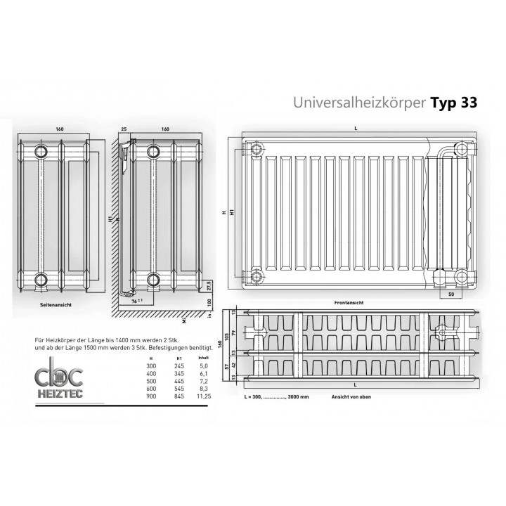 Universalheizkörper Typ22 Kompakt Ventilheizkörper 6 Anschlüsse + Zubehör Universalheizkörper Typ22 Kompakt Ventilheizkörper 6 Anschlüsse + Zubehör