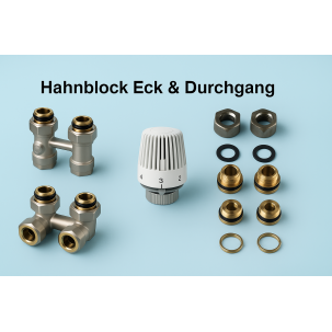 Hahnblock Set Durchgang Heizkörper Thermostatkopf Zweirohr Ventil Eurokonus 1/2 16mm