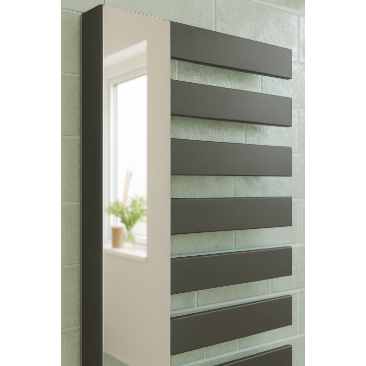 Vertikal Handtuchwärmer mit Spiegel Einlagig Mittelanschluss Anthrazit 1610x600 mm Badheizkörper