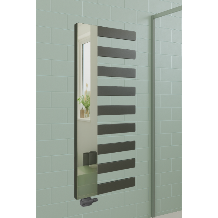 Vertikal Handtuchwärmer mit Spiegel Einlagig Mittelanschluss Anthrazit 1610x600 mm Badheizkörper