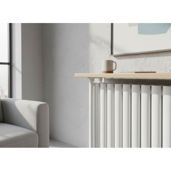 Trennwand Heizwand mit Ablage Paneelheizkörper Holzablage Standfuß Mittelanchluß Anthrazit