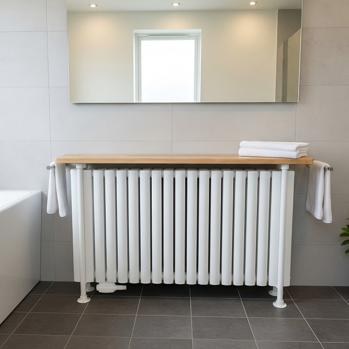 Trennwand Heizwand mit Ablage Paneelheizkörper Holzablage Standfuß Mittelanchluß Anthrazit