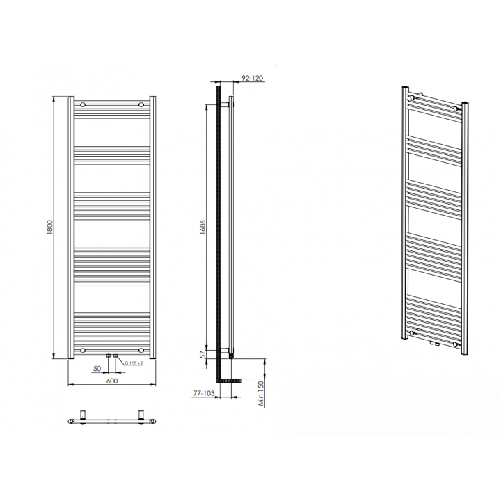 Design Badheizkörper Handtuchwärmer 1800 x 600 Anthrazit