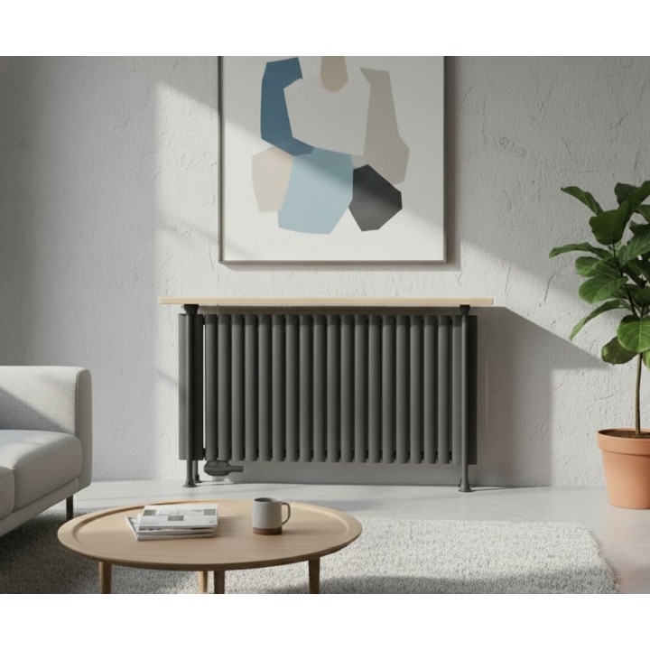 Trennwand Heizwand mit Ablage Paneelheizkörper Holzablage Standfuß Mittelanchluß Anthrazit