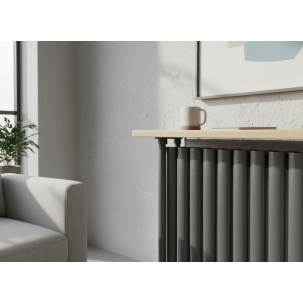 Trennwand Heizwand mit Ablage Paneelheizkörper Holzablage Standfuß Mittelanchluß Anthrazit