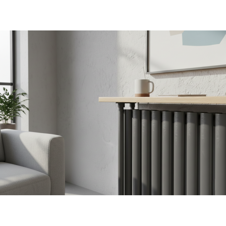 Trennwand Heizwand mit Ablage Paneelheizkörper Holzablage Standfuß Mittelanchluß Anthrazit