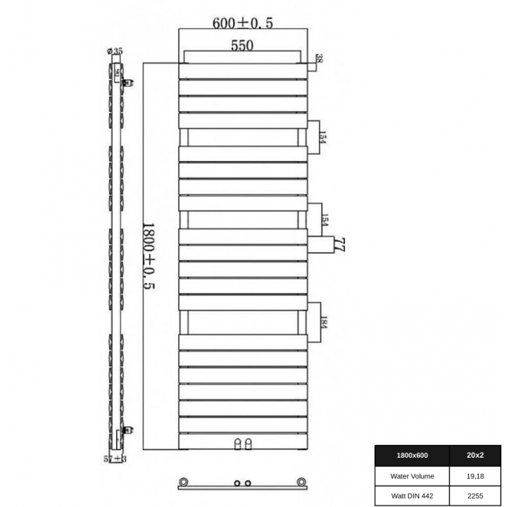 Design Flachheizkörper Doppellagig 1800 x 600 Badheizkörper Anthrazit