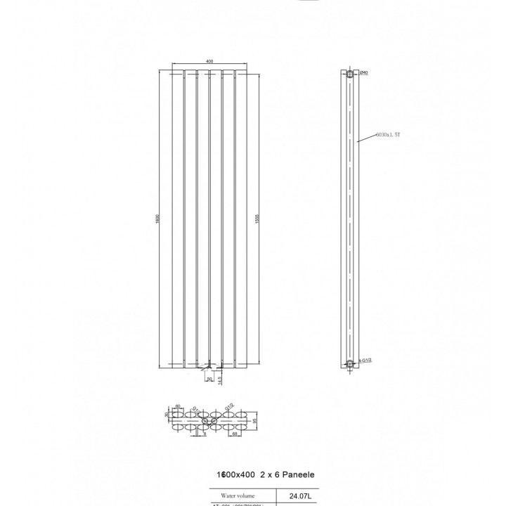 1600 x 400 mm Doppellagig Mittelanschluss Anthrazit Paneelheizkörper NEU Ellipse Design